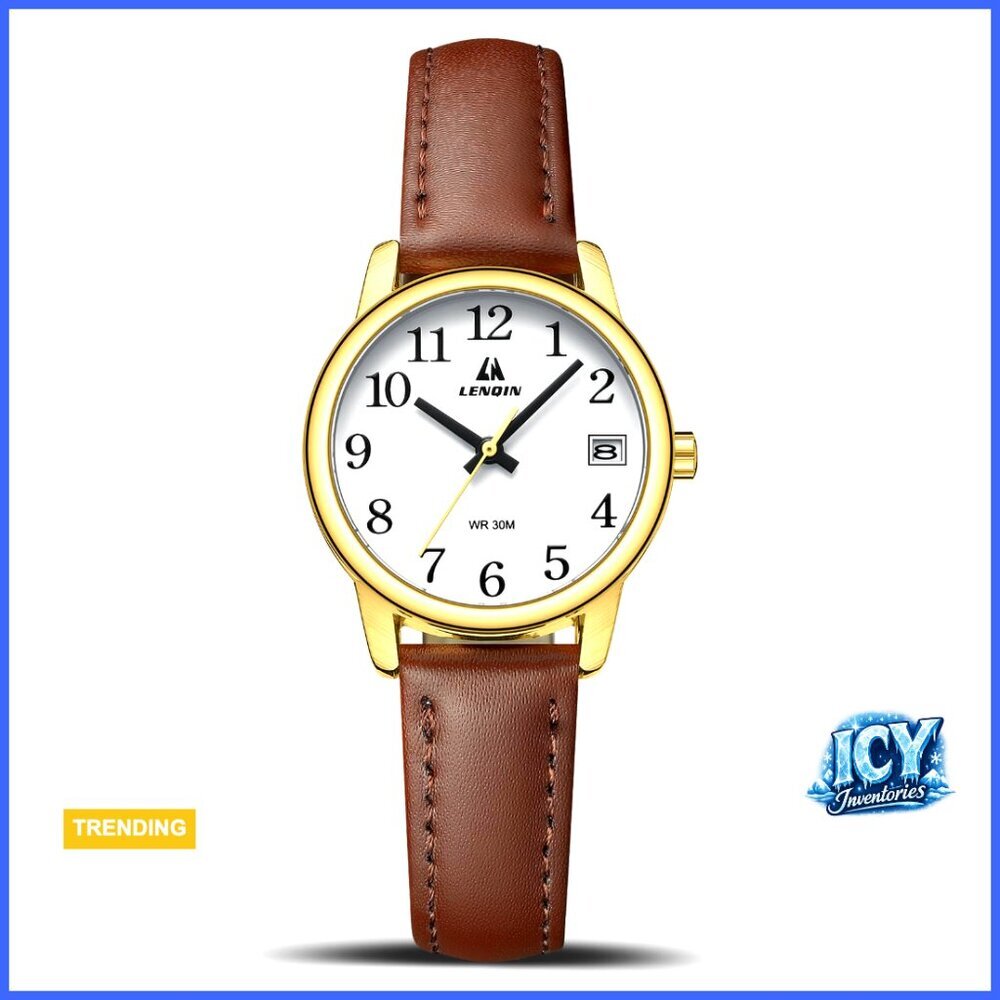 Analog Quartz Watch with Leather Strap Waterproof Women's Wrist Watch